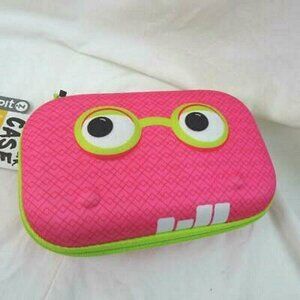 Zipit Beast Storage / Pencil Box Case Pink Face Black Eyes Green Zipper
